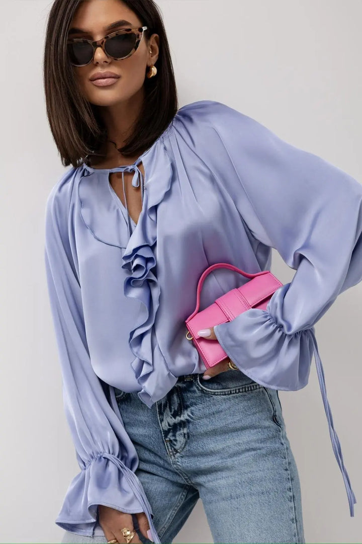 Olivia Bennet | Satin Ruffle Blouse for Women