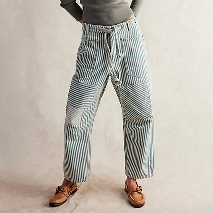 Olivia Bennet | Stripe Pant for Women in Soft Fabric, Relaxed Fit, Blue