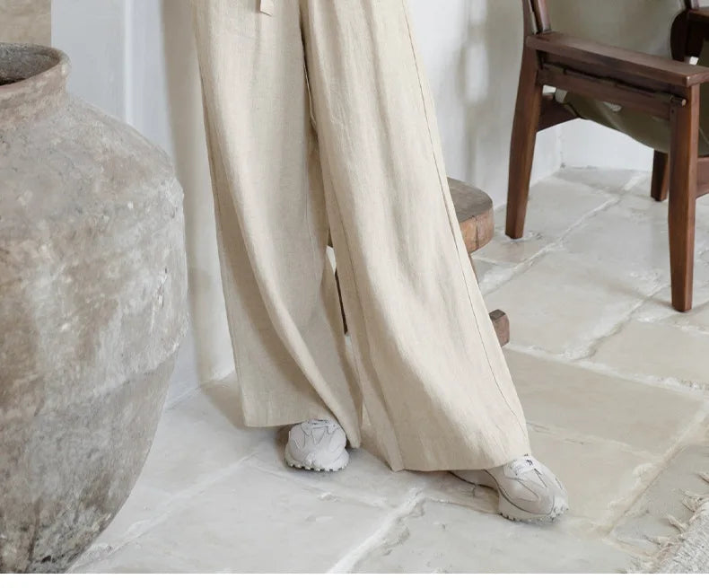 Olivia Bennet | Linen Wide Leg Pant for Women in Ruffle Style