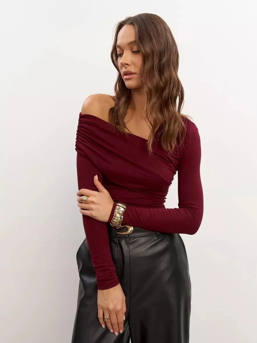 Olivia Bennet | Off-Shoulder Top for Women in Cotton Blend, Fitted, White