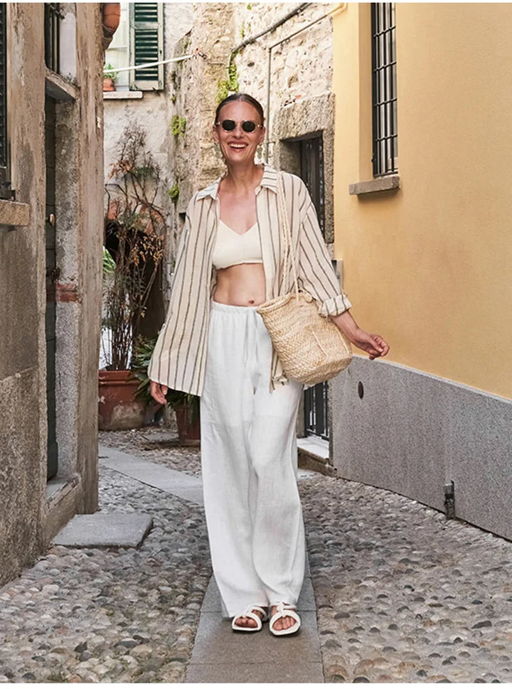 Olivia Bennet | Wide Leg Linen Pant for Women in Natural Color