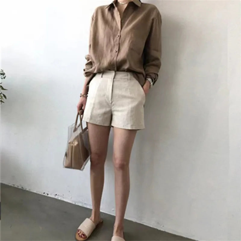 Olivia Bennet | Soft Linen Open Collar Shirt
