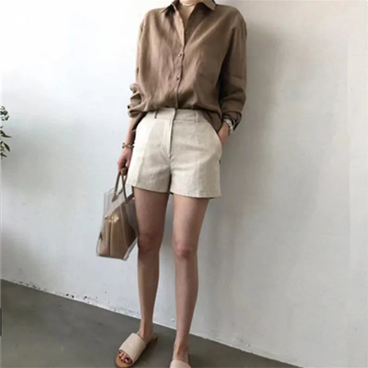 Olivia Bennet | Soft Linen Open Collar Shirt
