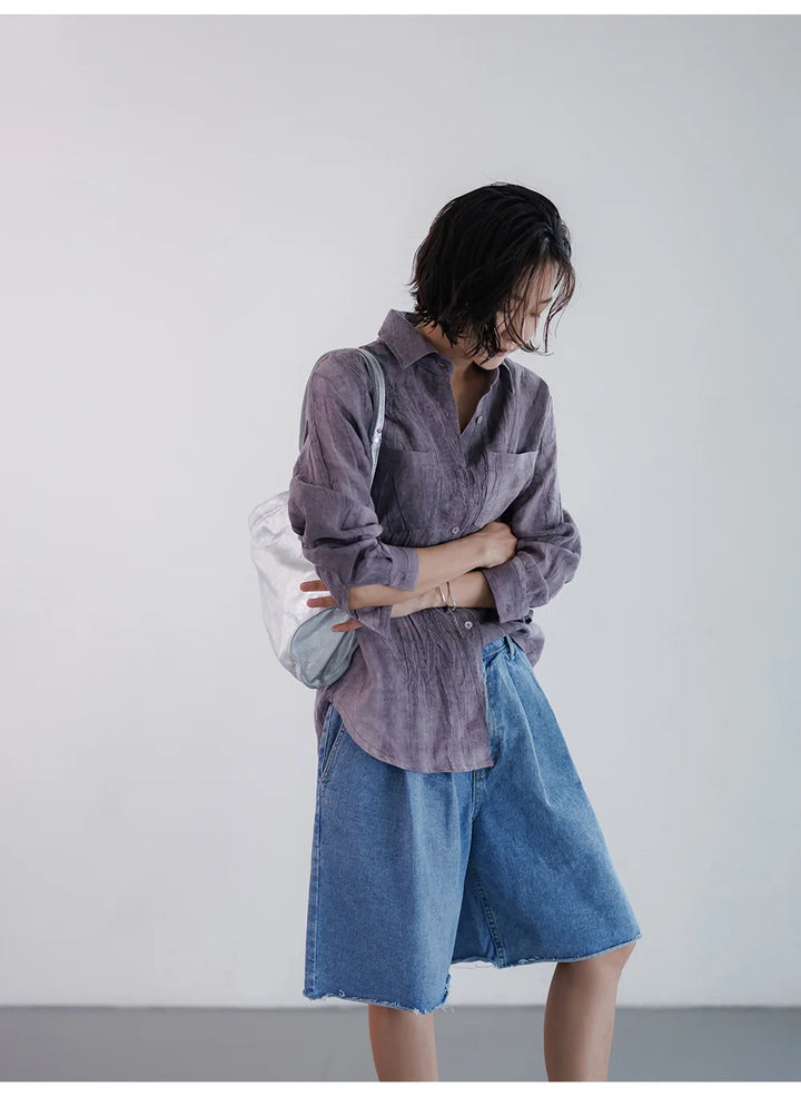 Olivia Bennet | Pleated Linen Button Shirt