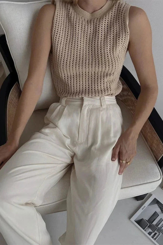 Olivia Bennet | Hollow Knit Tank for Women in Natural Color