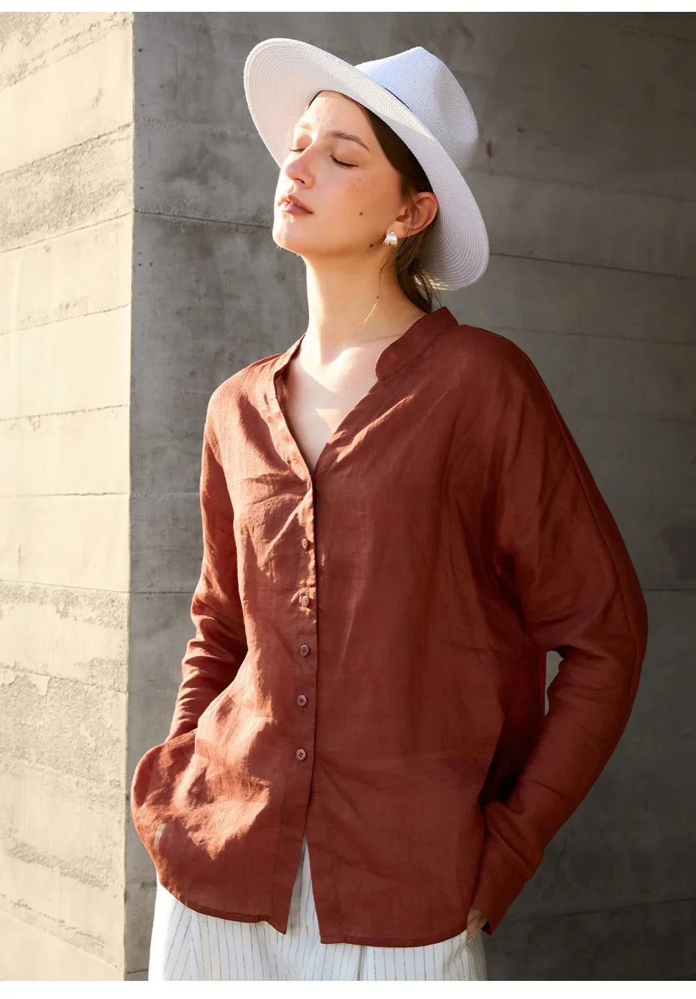 Olivia Bennet | Linen V-Neck Shirt for Women