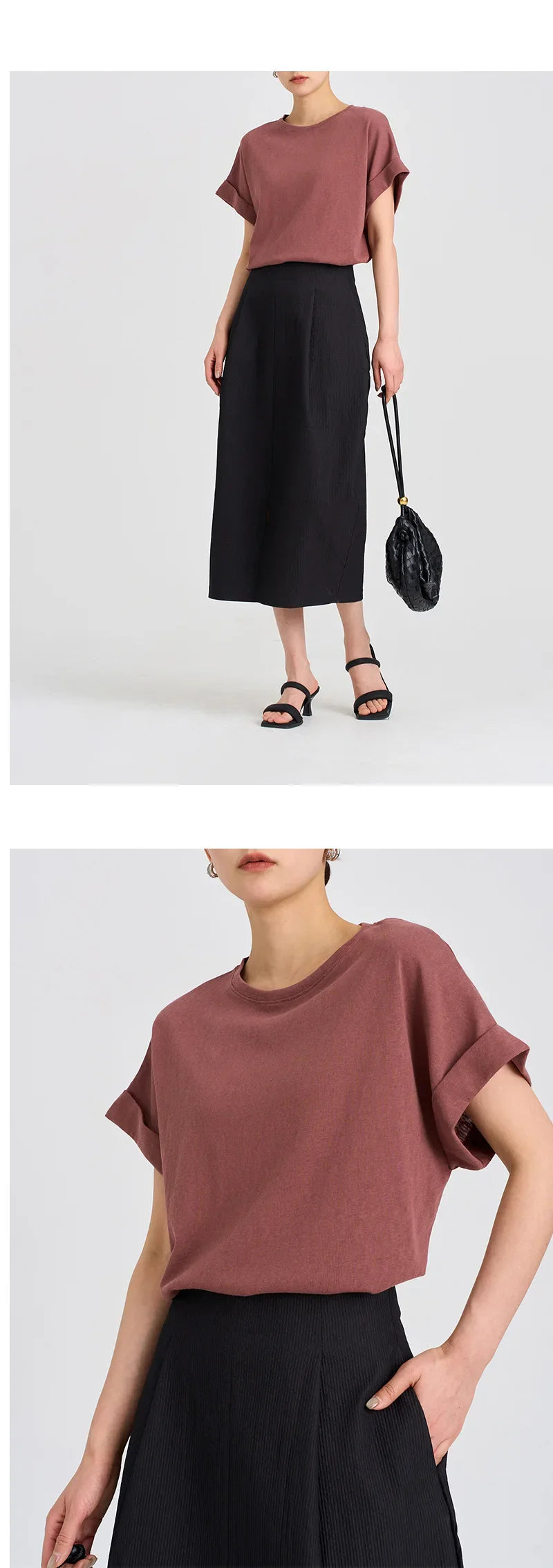 Olivia Bennet | Oversized Tee for Women in Soft Cotton with Rolled Cuff in White