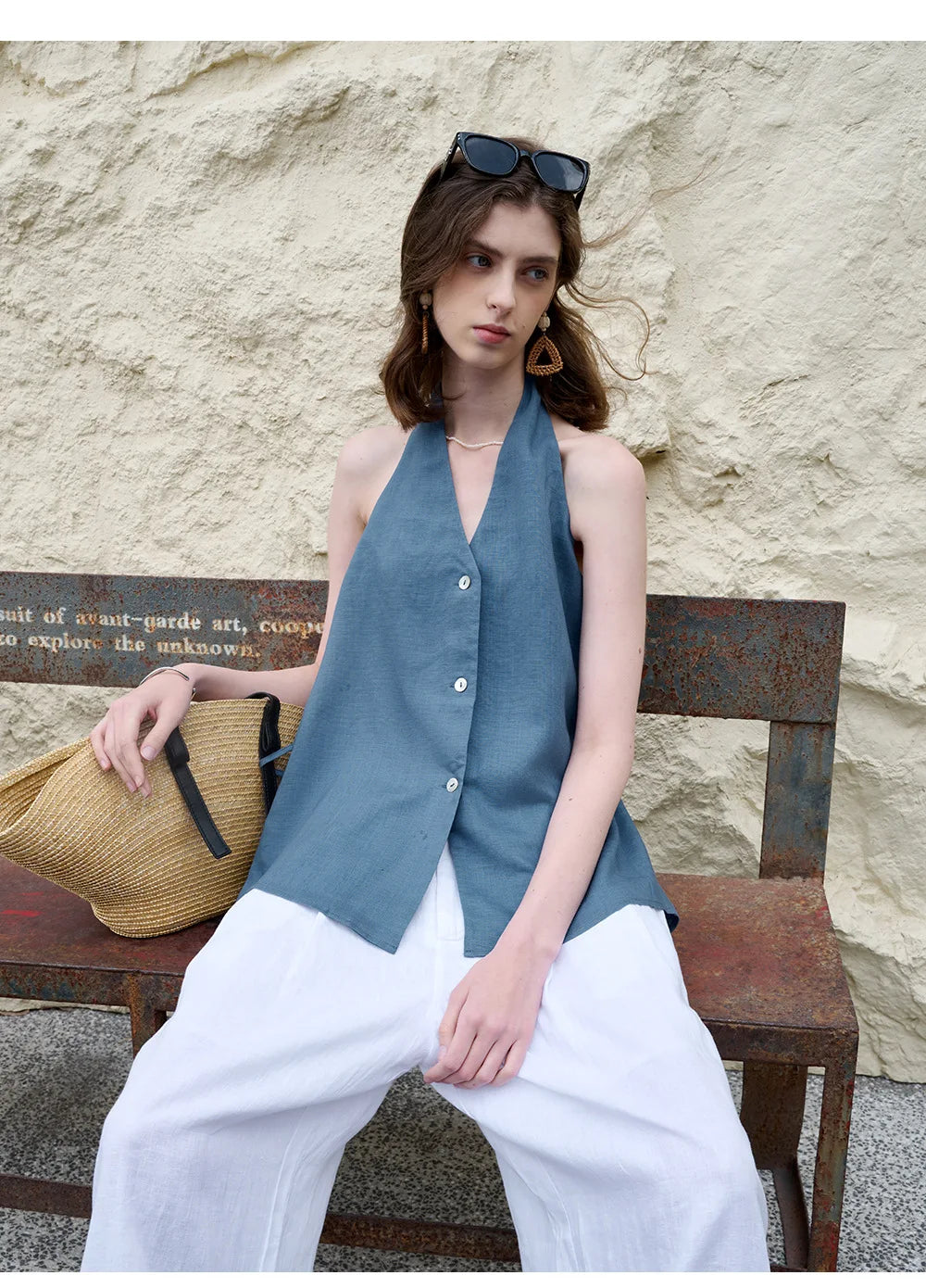Olivia Bennet | Linen Halter Waistcoat Top
