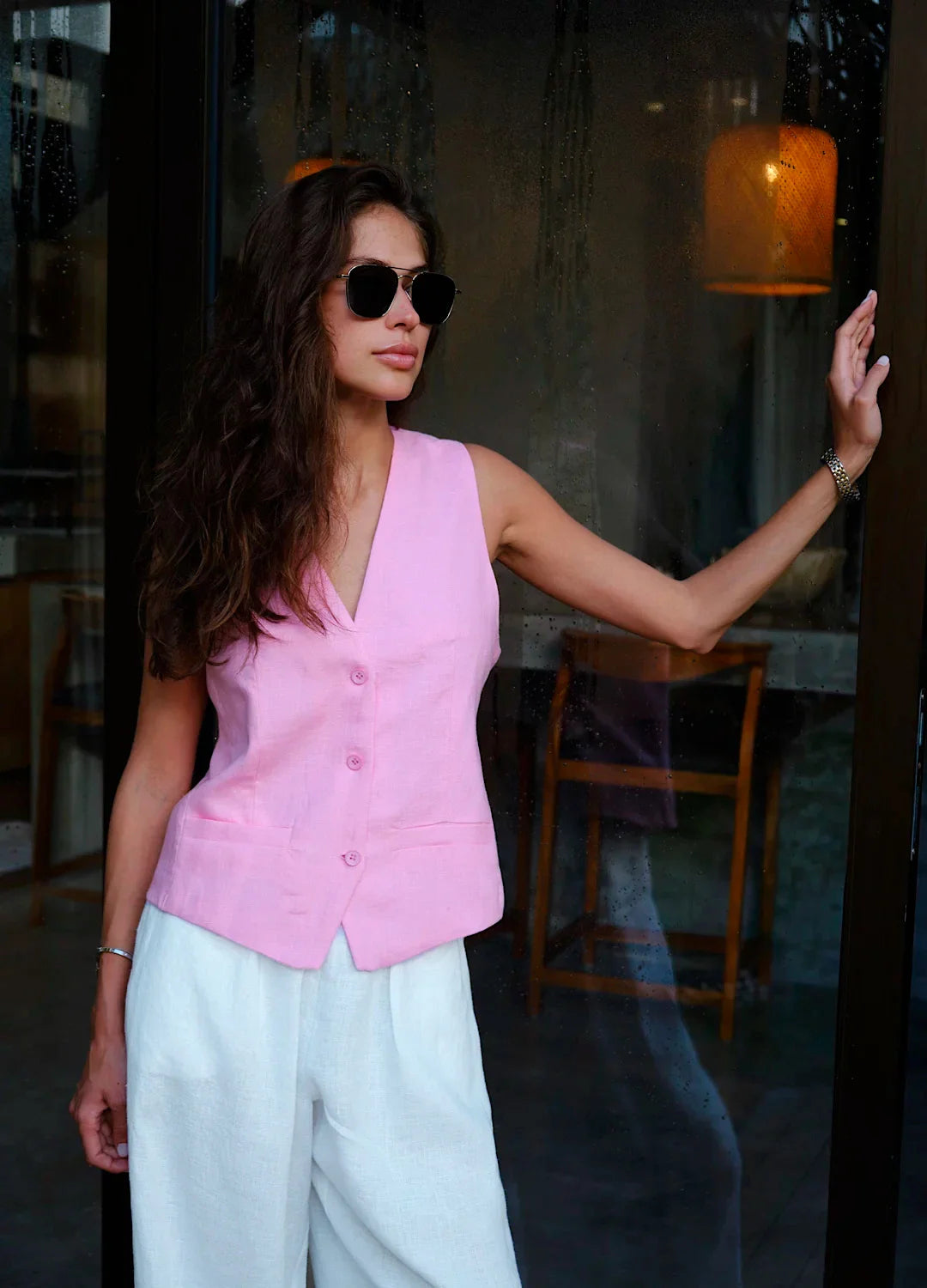 Olivia Bennet | Linen Wide-Leg Trousers for Women in Natural