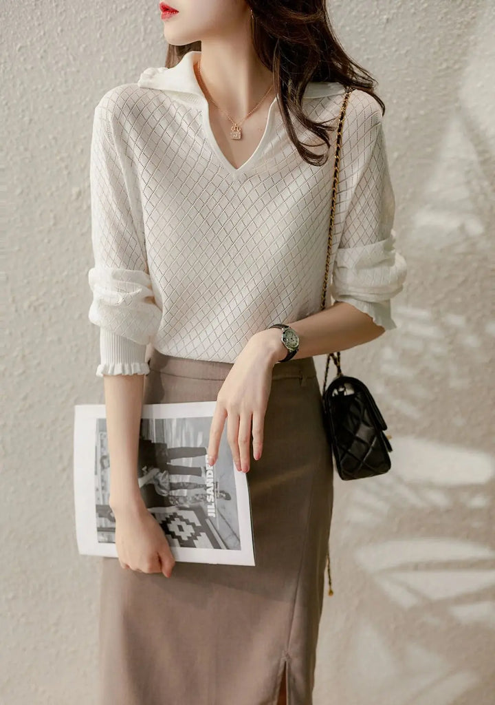 Olivia Bennet | Diamond Knit Top for Women in Natural Color