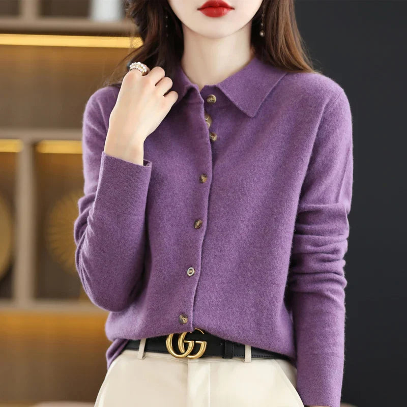 Olivia Bennet | Polo Cardigan for Women in Soft Knit, Classic Fit, Navy