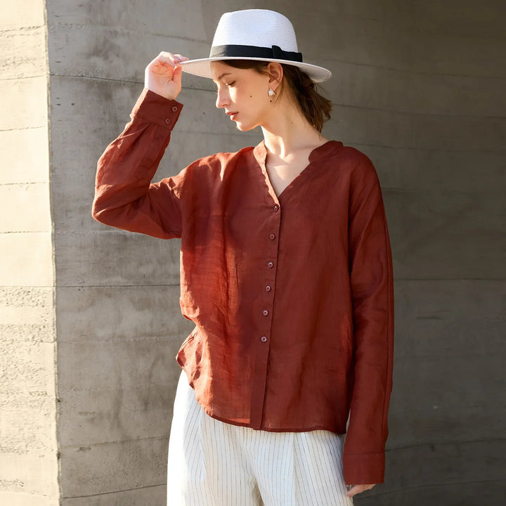 Olivia Bennet | Linen V-Neck Shirt for Women