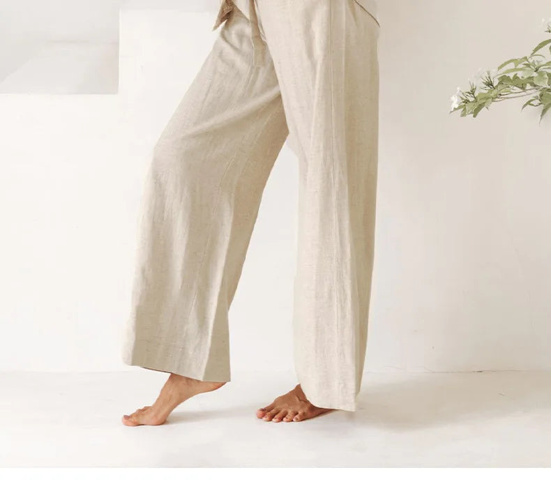 Olivia Bennet | Linen Wide Leg Pant for Women in Ruffle Style