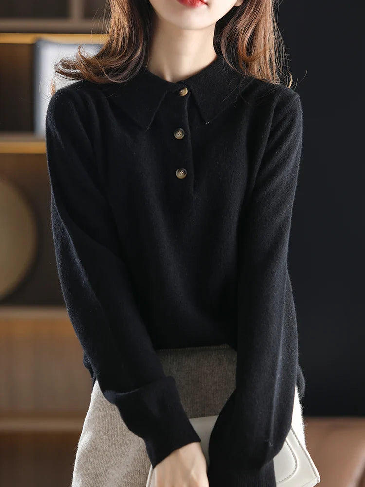 Olivia Bennet | Wool Polo Sweater for Women in Classic Fit, Navy