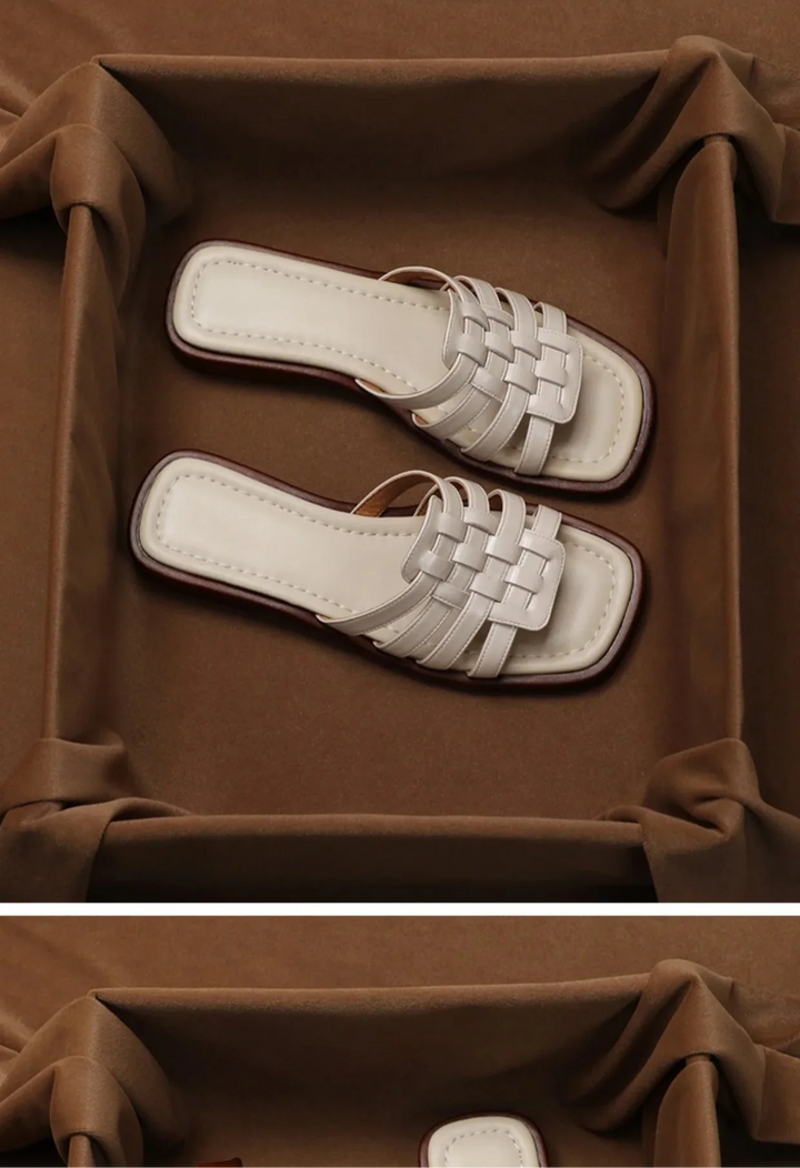 Olivia Bennet | Italian Leather Slides for Women in Natural Color