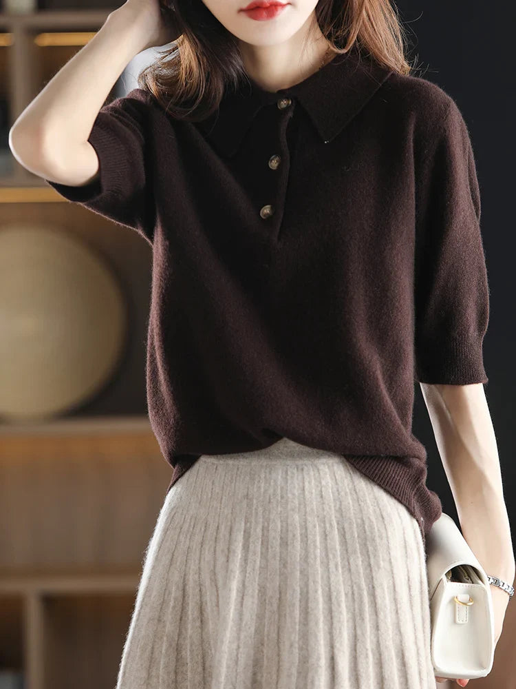 Olivia Bennet | Wool Polo Sweater for Women in Classic Fit, Navy