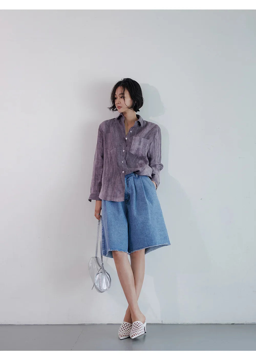 Olivia Bennet | Pleated Linen Button Shirt