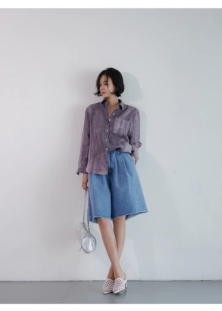 Olivia Bennet | Pleated Linen Button Shirt