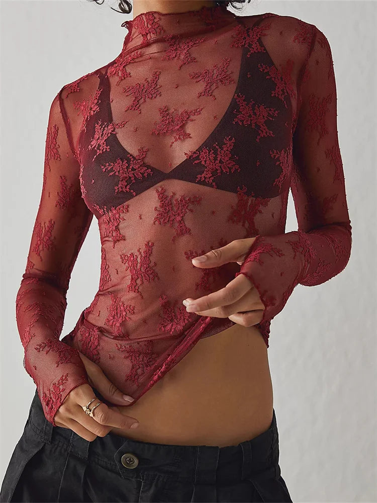 Olivia Bennet | Lace Transparent Top for Women