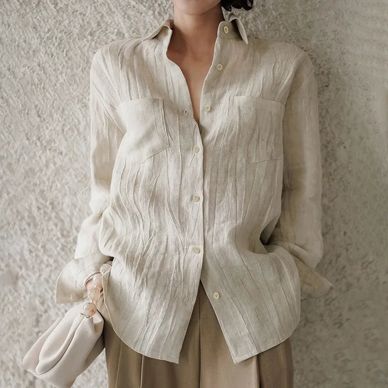 Olivia Bennet | Pleated Linen Button Shirt