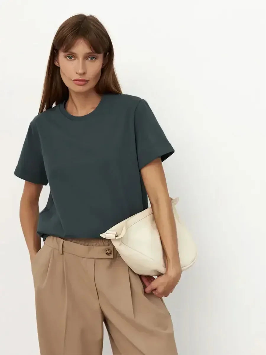 Olivia Bennet | Cotton Tee for Women, Regular Fit, White