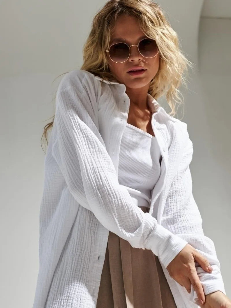 Olivia Bennet | Cotton Summer Shirt for Women in White