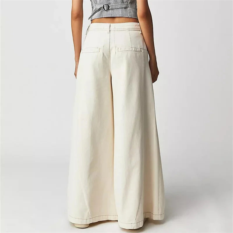 Olivia Bennet | Pleated Wide-Leg Jeans for Women in Denim