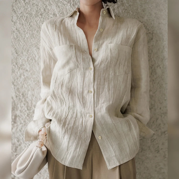 Olivia Bennet | Pleated Linen Button Shirt