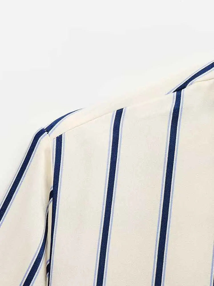 Olivia Bennet | Striped Button-Up Blouse for Women in Cotton Fit