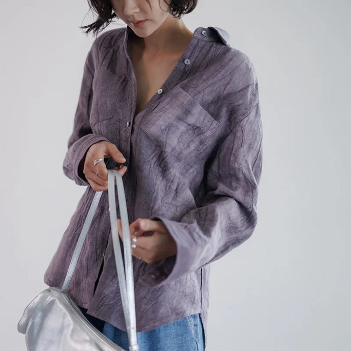 Olivia Bennet | Pleated Linen Button Shirt