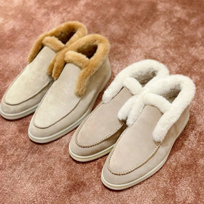 Olivia Bennet | Shearling Loafer Boots for Women in Brown