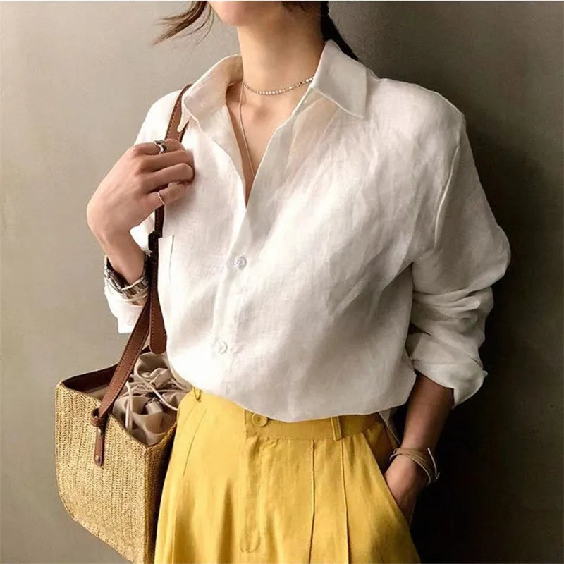 Olivia Bennet | Soft Linen Open Collar Shirt
