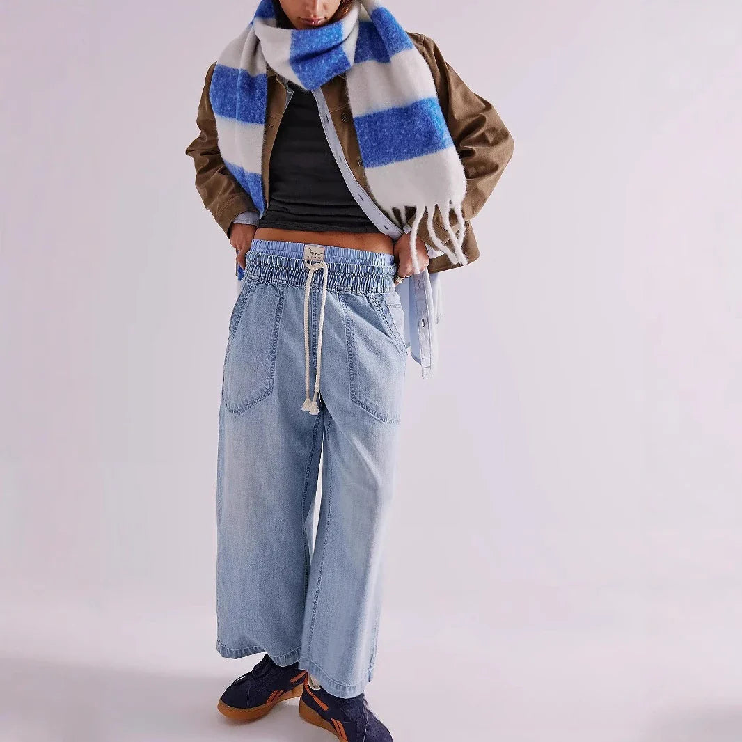 Olivia Bennet | Weekender Drawstring Jeans for Women in Denim Blue