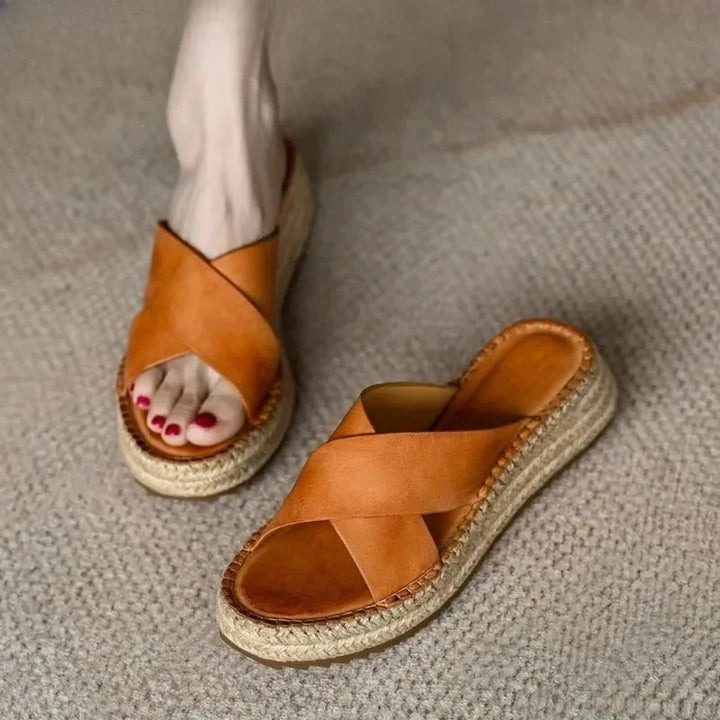 Olivia Bennet | Woven Leather Platform Sandals for Women