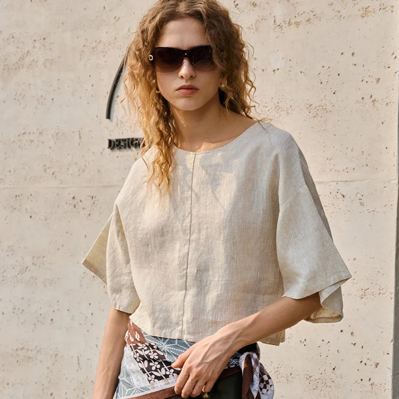 Olivia Bennet | Flared Sleeve Linen Pullover