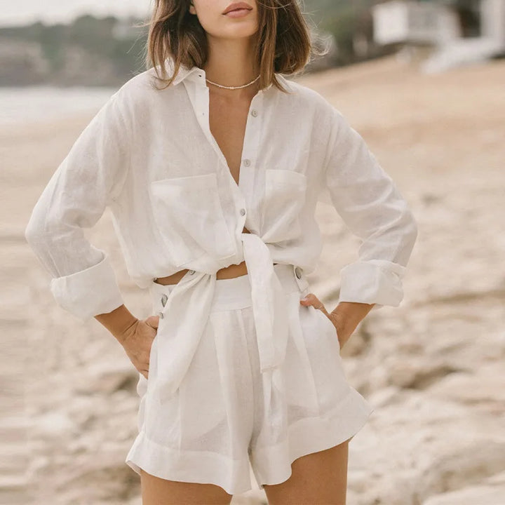 Olivia Bennet | Oversized Linen Shirt for Women in Natural