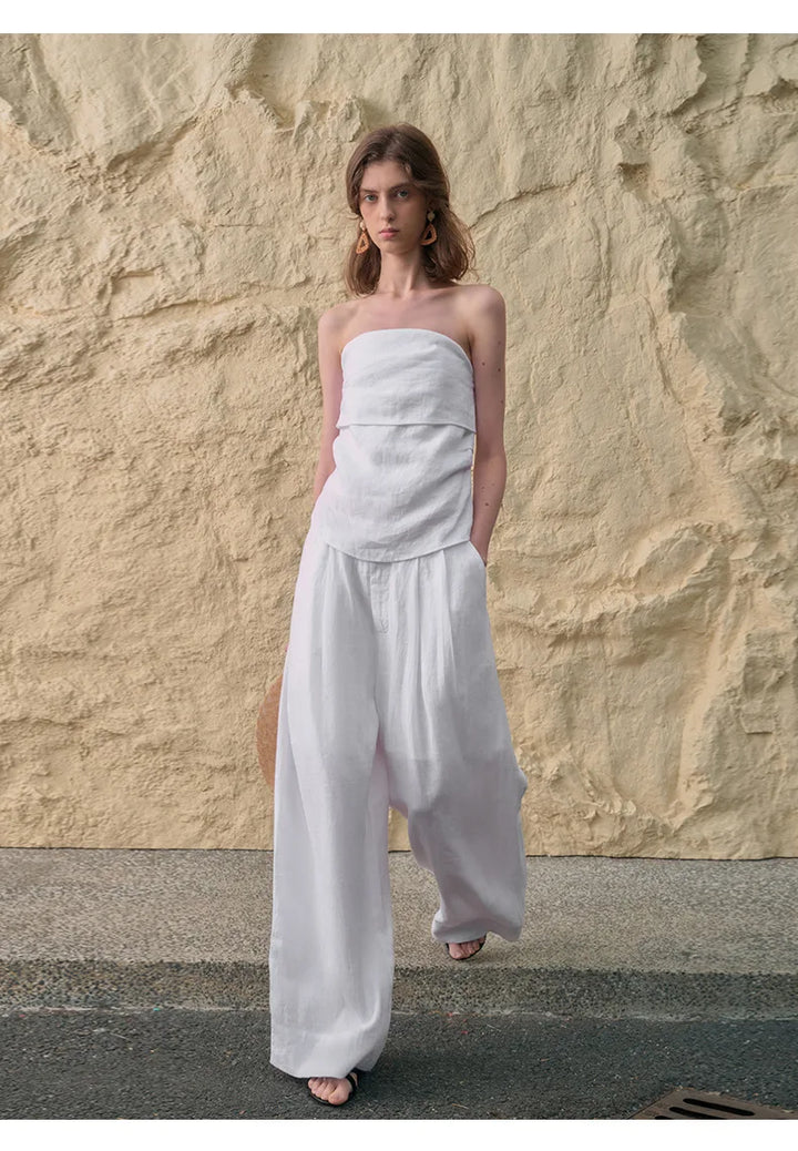 Olivia Bennet | Pleated Wide Leg Linen Pant