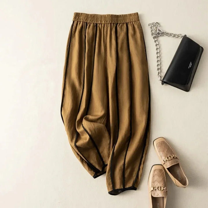 Olivia Bennet | Green Stripe Linen Wide Leg Pant
