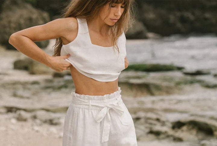 Olivia Bennet | Linen Wide Leg Pant for Women in Ruffle Style