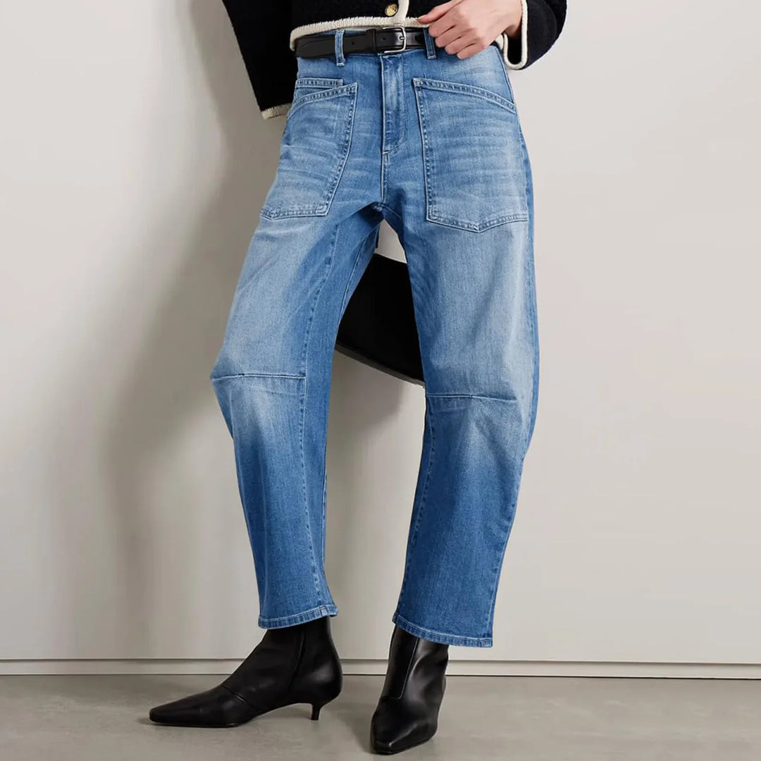 Olivia Bennet | Structured Barrel Jeans for Women in Denim
