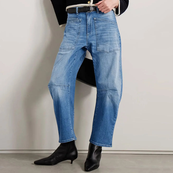 Olivia Bennet | Structured Barrel Jeans for Women in Denim