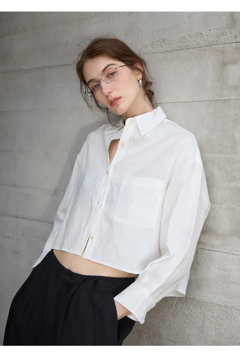 Olivia Bennet | Cropped Long Sleeve Linen Shirt