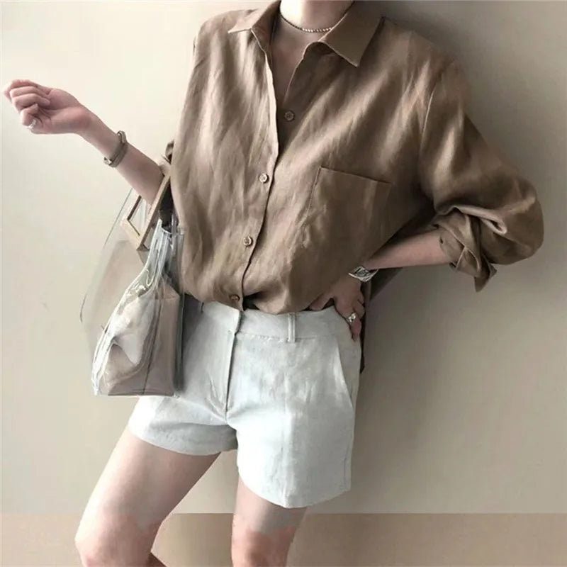 Olivia Bennet | Soft Linen Open Collar Shirt