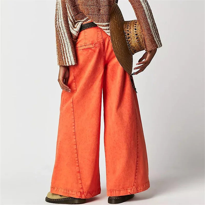 Olivia Bennet | Pleated Wide-Leg Jeans for Women in Denim