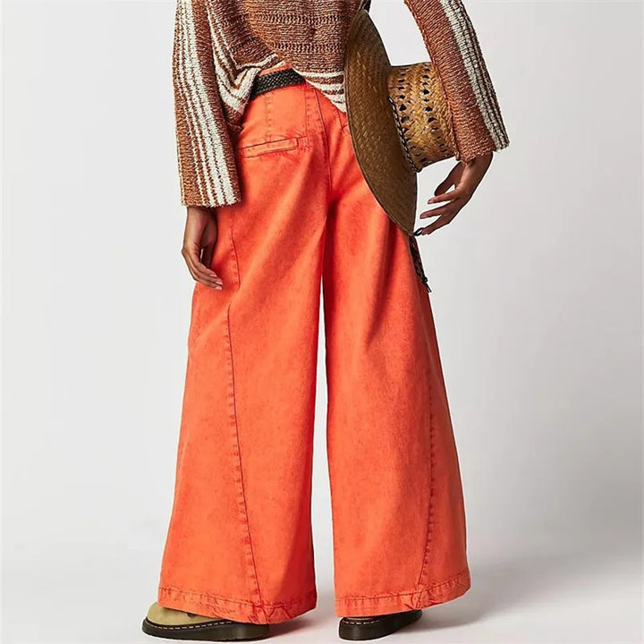 Olivia Bennet | Pleated Wide-Leg Jeans for Women in Denim