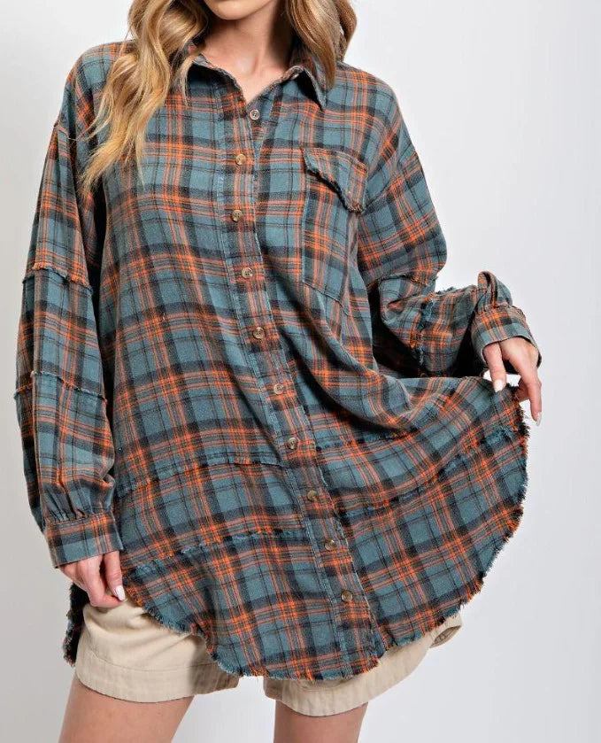 Olivia Bennet | Plaid Flannel Shirt for Women in Green