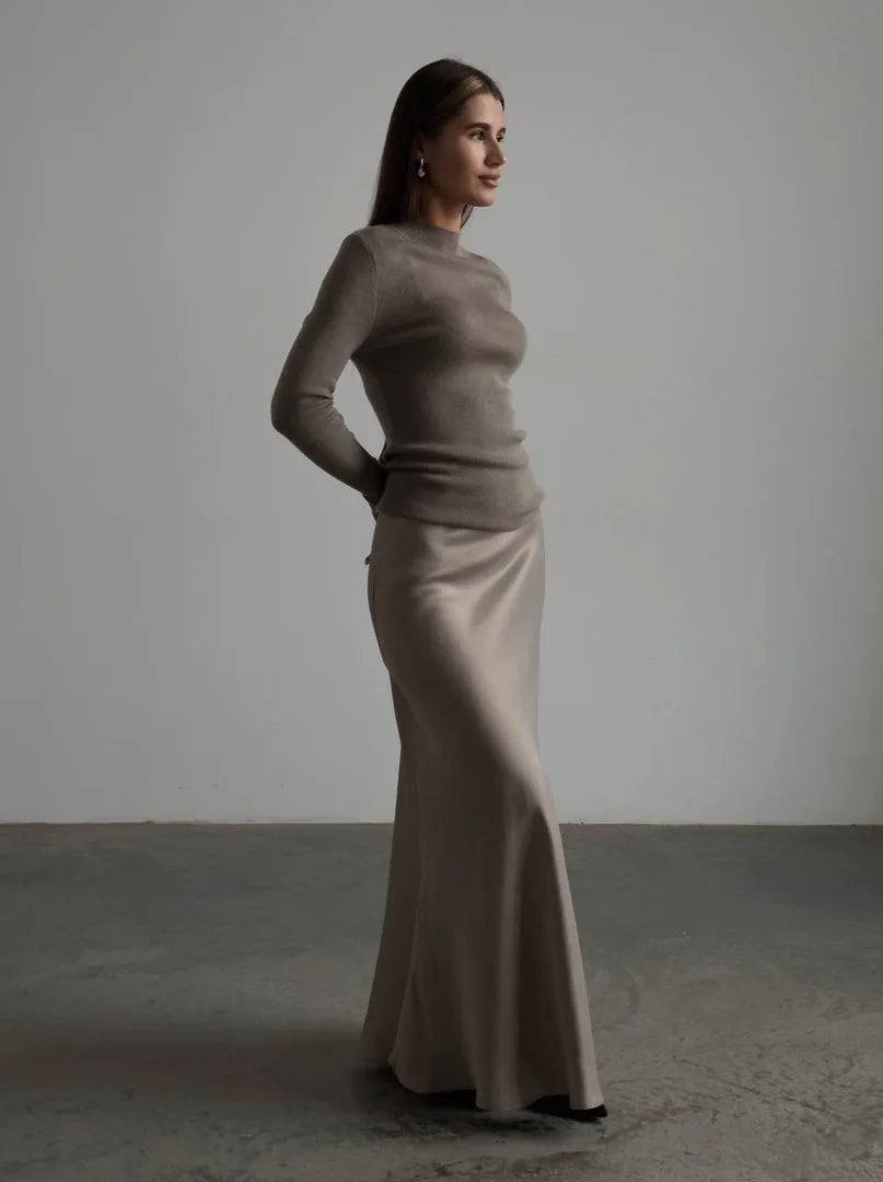 Olivia Bennet | Satin Fishtail Maxi Skirt for Women in Elegant Style