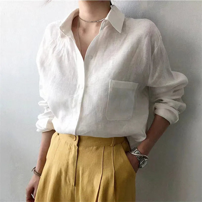 Olivia Bennet | Soft Linen Open Collar Shirt