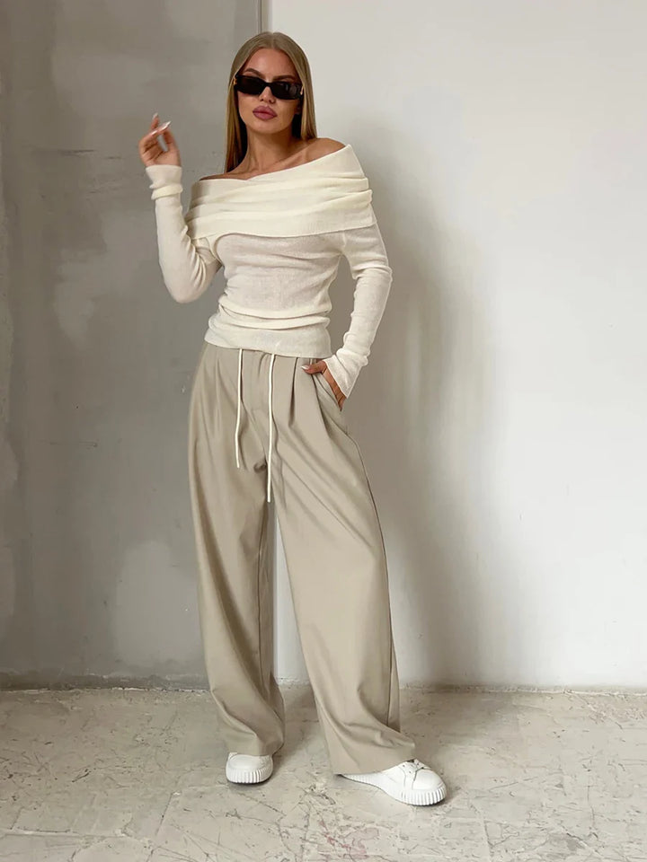 Olivia Bennet | Off-Shoulder Knit Top for Women in Natural Color