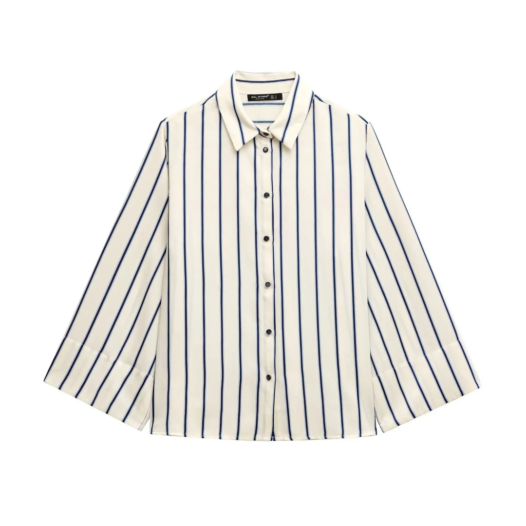 Olivia Bennet | Striped Button-Up Blouse for Women in Cotton Fit